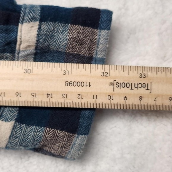 Woolrich Shirt Mens Large Blue Brown Plaid Flannel 100% Cotton Button Front - Picture 11 of 11